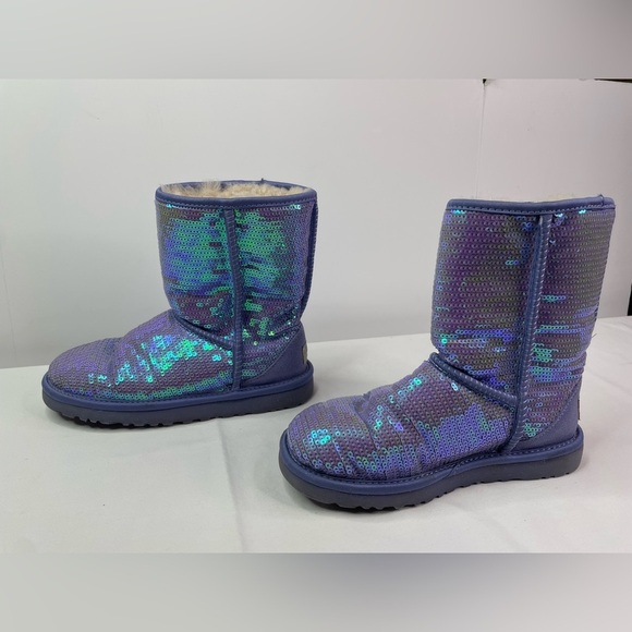 UGG Classic Short Purple Sequin Suede Boots Size 5 - Picture 4 of 10